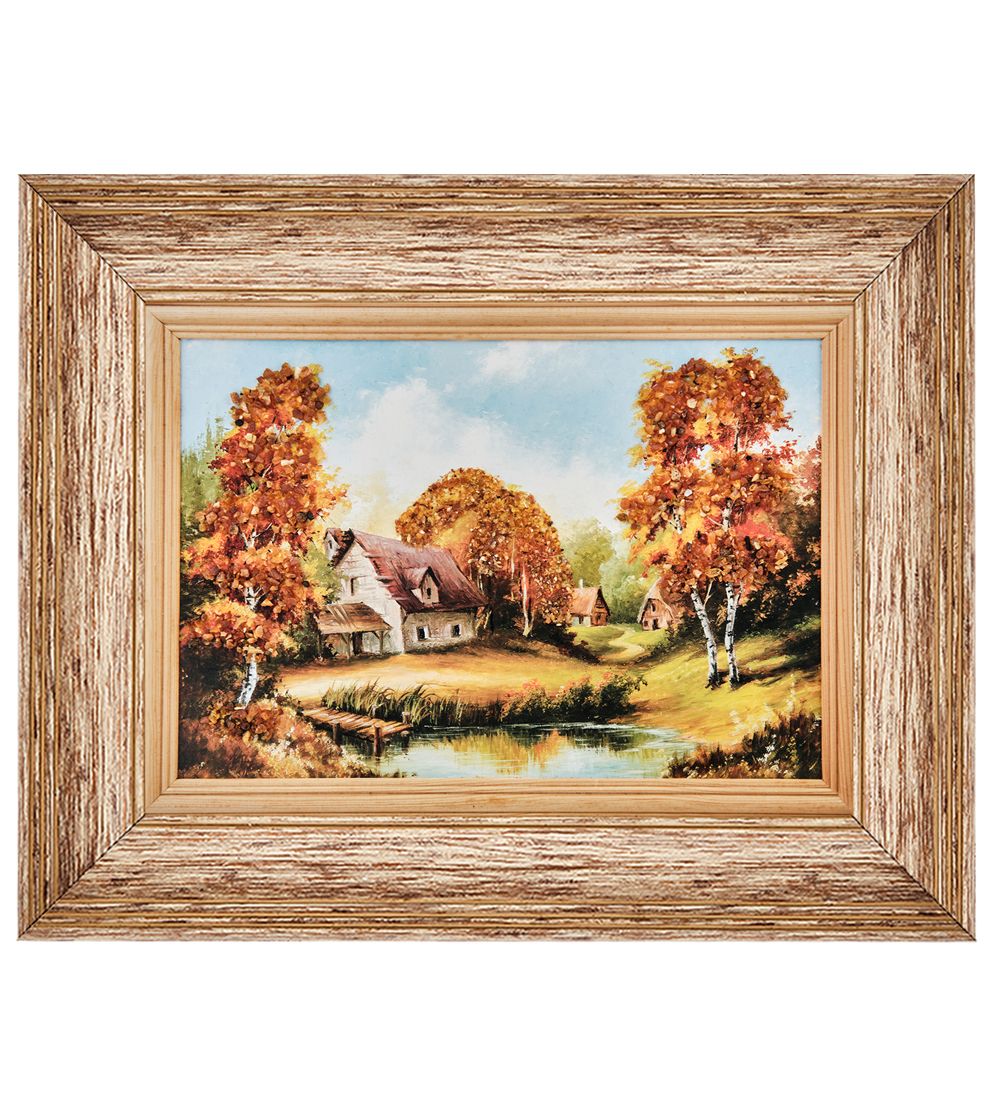 AMB-01/57 Картина «Деревенский пейзаж» (с янтарной крошкой) пласт.рамка 33х42см
