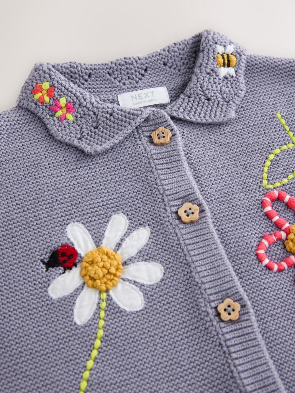 Кардиган вязаный с вышивкой для девочки Next E25-151, Сиреневый