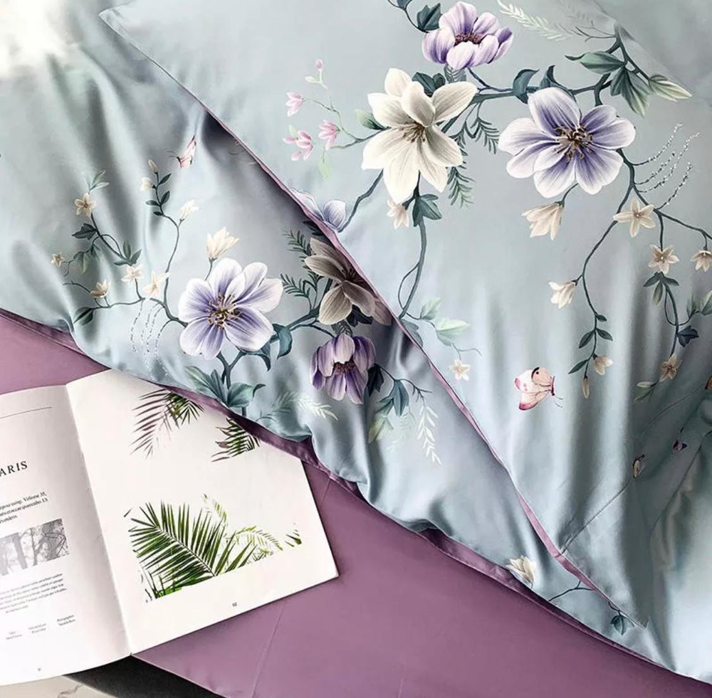 Комплект постельного белья ZEPHYR HOME ЕВРО пг. Мако-Сатин,Египетский хлопок Голубой