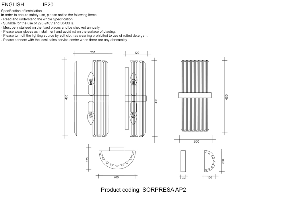 Бра Crystal Lux SORPRESA AP2 BRASS/TRANSPARENTE