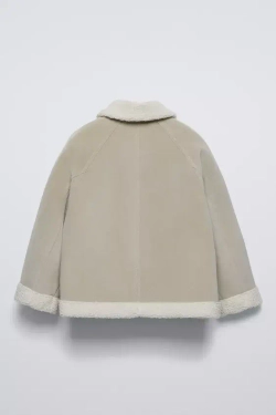 ZARA КУРТКА ИЗ ДВУСТОРОННЕЙ ТКАНИ С ИСКУССТВЕННОЙ ОВЧИНОЙ, БЕЖЕВЫЙ/ЗЕЛЕНЫЙ