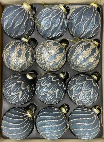 Набор стеклянных шаров Фригат 80 мм., 12 шт., синий, Christmas DeLuxe (85685-87189)
