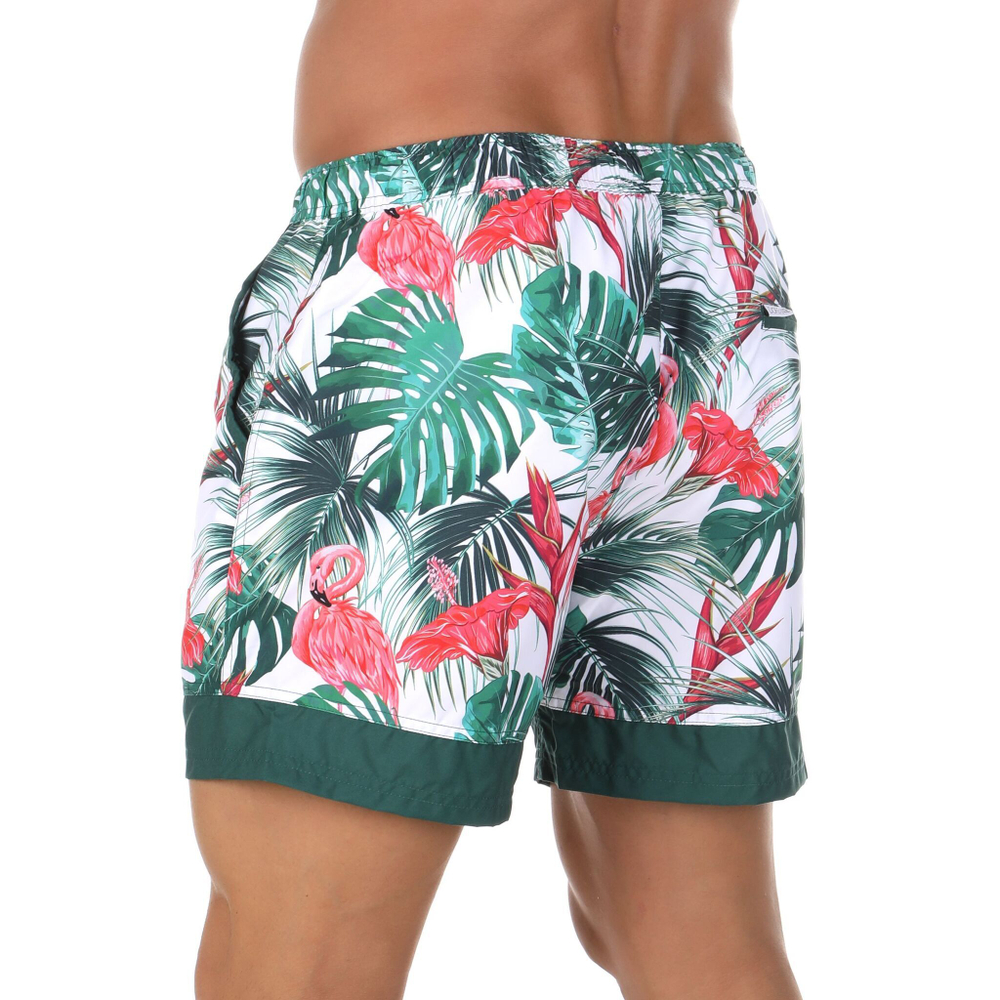 Мужские шорты для плавания с принтом в виде фламинго и тропиков Doreanse (Размер: XL) (Цвет: белый)