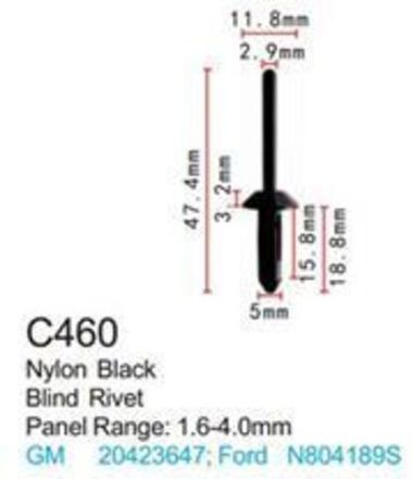 Клипса для крепления внутренней обшивки а/м Форд пластиковая (100шт/уп.) Forsage клипса C0460(Ford)