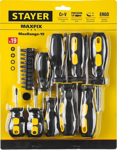 STAYER Hercules-19, 19 предм., отвертка-битодержатель с насадками (2513-H19)