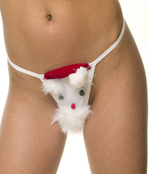Игривые трусики-стринги в новогоднем стиле (Размер: S-M) (Цвет: белый с красным)