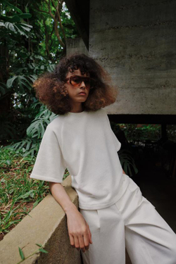 ZARA ТОЛСТОВКА С КОРОТКИМ РУКАВОМ, ЖЕЛТОВАТО-БЕЛЫЙ