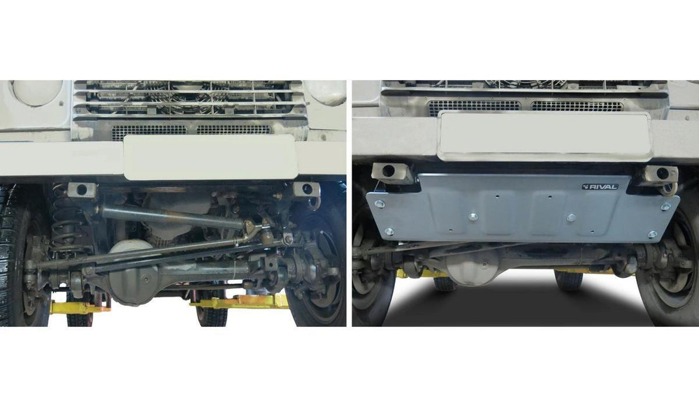 Защита рулевых тяг Rival для Land Rover Defender 90/110 рестайлинг (V - все) 2007-2016, штампованная, алюминий 6 мм, с крепежом, 2333.3128.1.6