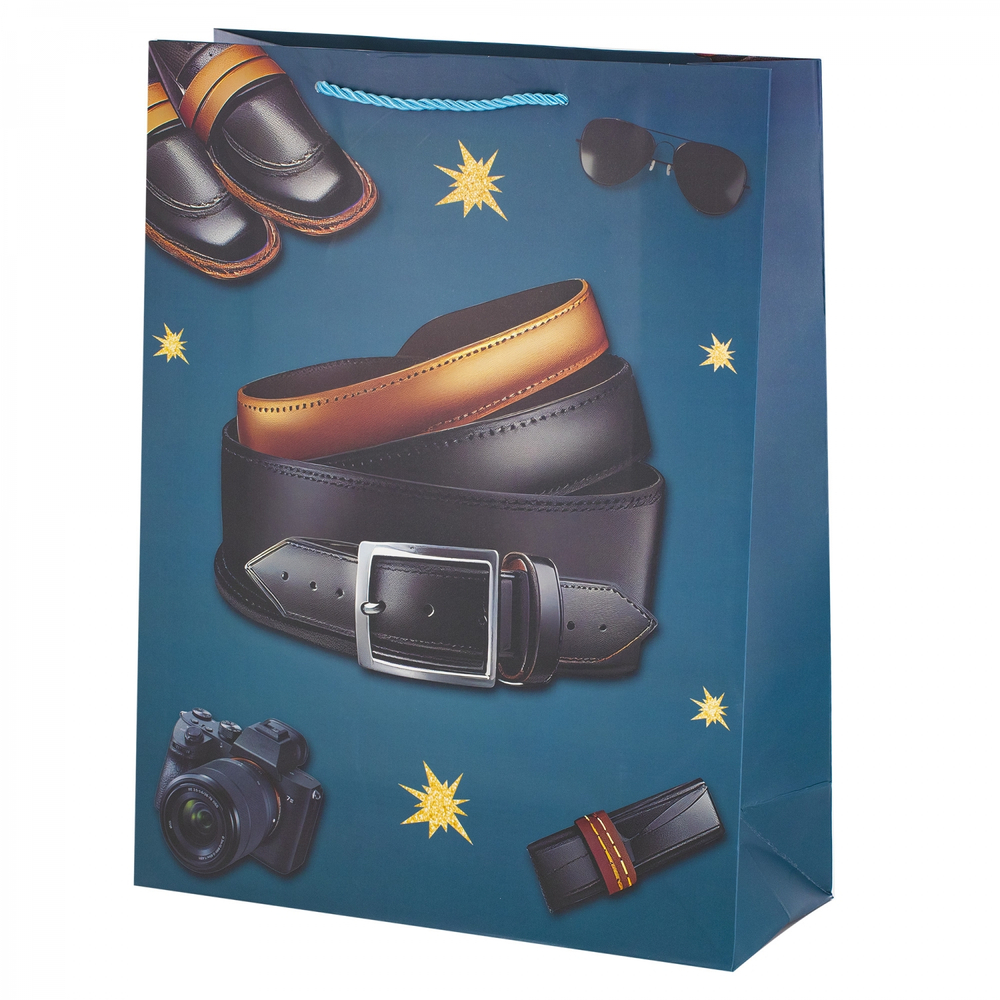 Пакет подарочный бумажный Alingar, (L+) 26х32х10 см, вертикальный, "Для джентльмена", матов. ламинация, ассорти