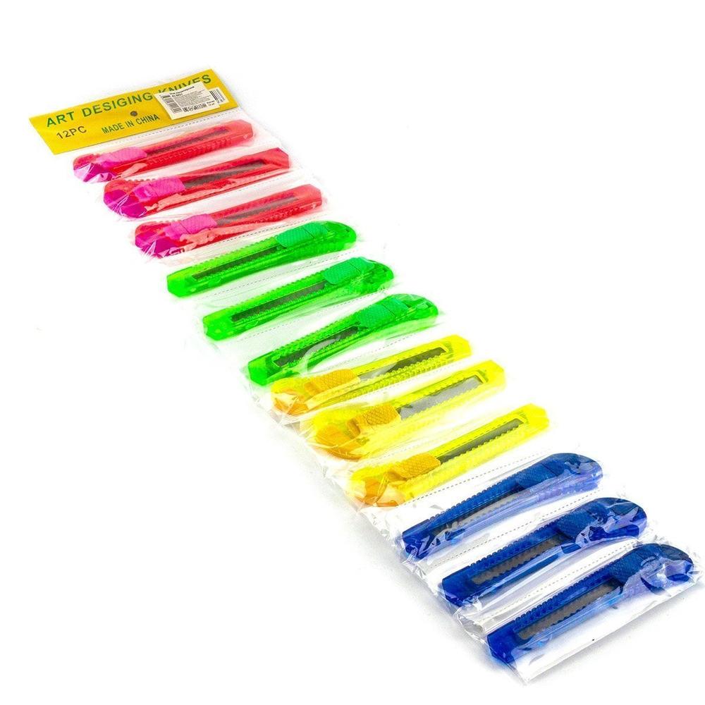 Нож канцелярский Alingar, 18 мм, с механической фиксацией лезвия, пластик. корпус, ассорти, неон, пакет с европодвесом