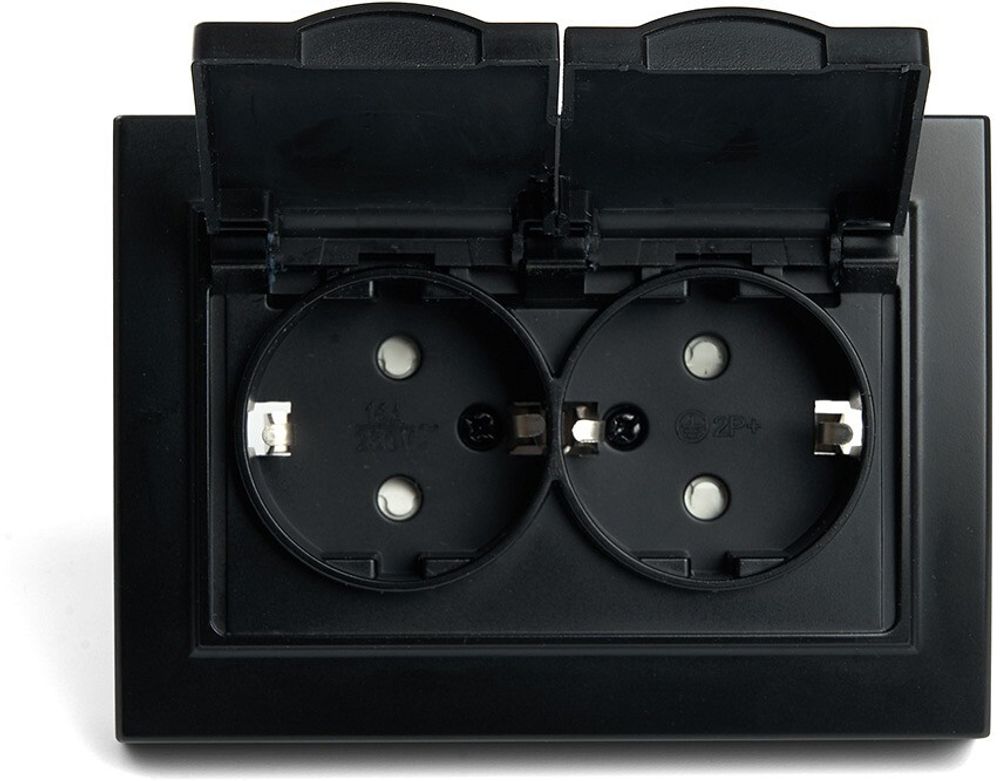 Розетка двойная с заземлением и со шторками, с крышкой Stekker Эрна 49138