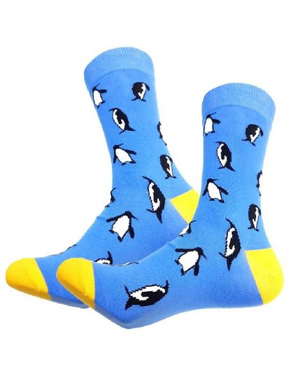 Носки "Танцующие пингвины, солнечный день", р-р 40-44 (голубой/желтый)