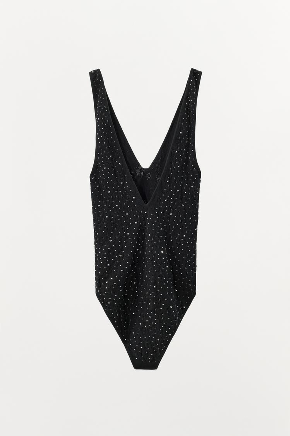 ZARA БЕСШОВНОЕ КРУЖЕВНОЕ БОДИ С БЛЁСТКАМИ, ЧЕРНЫЙ