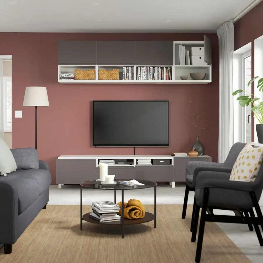 Тумба под ТВ - IKEA BESTÅ/BESTA, 230x42x240см, белый/темно-серый, БЕСТО ИКЕА