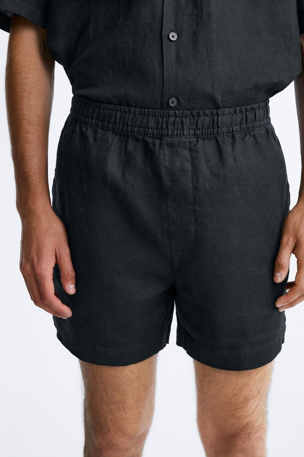 ZARA ШОРТЫ ИЗ 100% ЛЬНА, ЧЕРНЫЙ