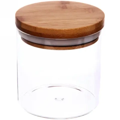 Банка для продуктов стеклянная 500мл «Хай-Тек» с бамбуковой крышкой 10*9,5см