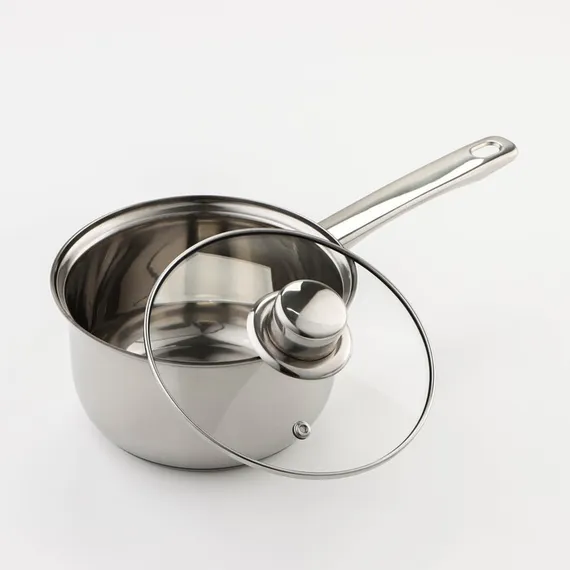 Набор Доляна «Классика», 8 предметов: ковш 1,5 л, 2 кастрюли 2/3 л, сковорода d=24 см, 4 крышки, стенки 0,3 мм, дно 5 мм