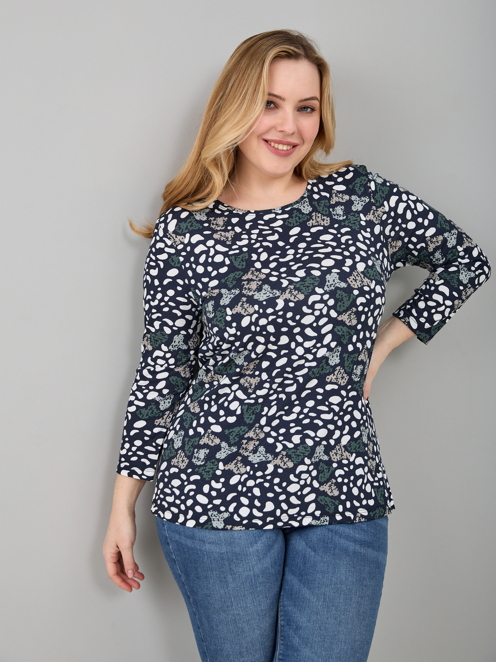 Лонгслив ЛНв-306/темносиний-пятна