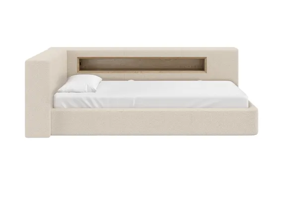 Диван-кровать Cube c нишей L (молочный, букле)