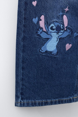 ZARA ДЖИНСЫ WIDE LEG С ВЫШИВКОЙ LILO & STITCH © DISNEY, СИНИЙ