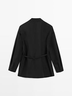 Massimo Dutti Рубашка с высоким воротником и ремешком, черный