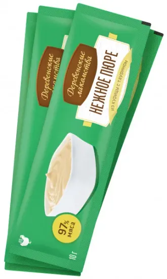 Деревенские лакомства Мясной десерт для кошек пюре с курицей 4*10гр