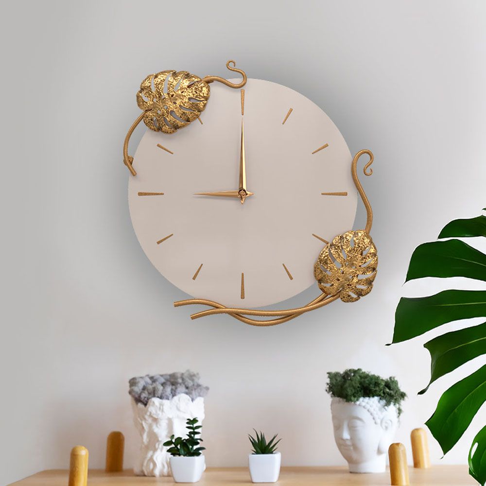 Часы настенные Monstera Deliciosa (Монстера) Колор Серый агат Амбер