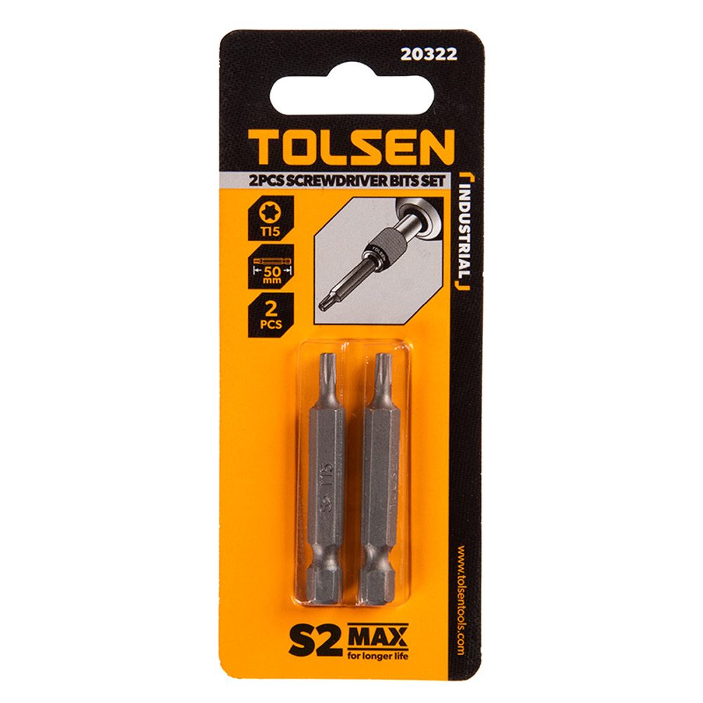 TOLSEN (TT20322) Набор вставок (бит) торцевых 1/4", Torx, T15, 50 мм, 2 предмета
