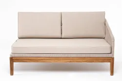 "Канны" левый модуль плетеный из роупа, основание дуб, роуп бежевый круглый, ткань бежевая 052