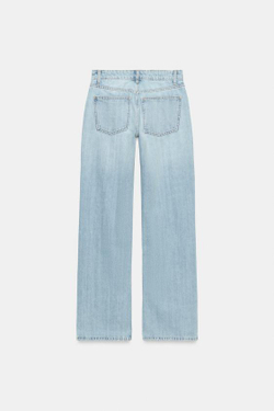 ZARA ДЖИНСЫ TRF ПРЯМОГО КРОЯ С НИЗКОЙ ПОСАДКОЙ И БЛЕСТКАМИ, ГОЛУБОЙ