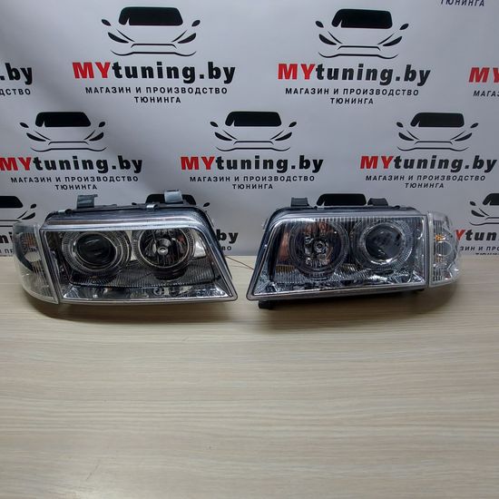 Передние фары Audi A4 B5 angel eyes chrome