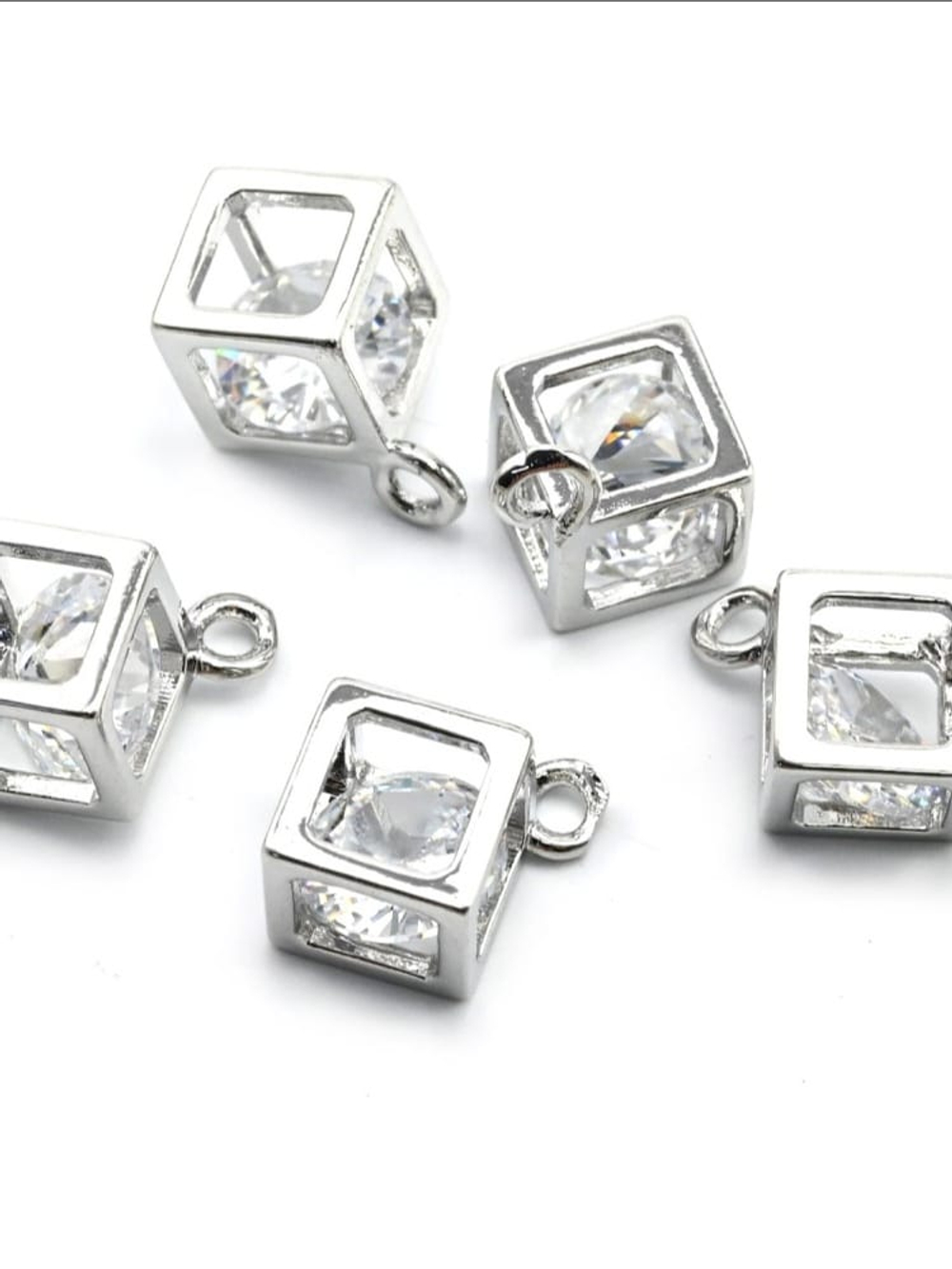 22295-р Подвеска "Куб" с фианитом 6*6мм, родий