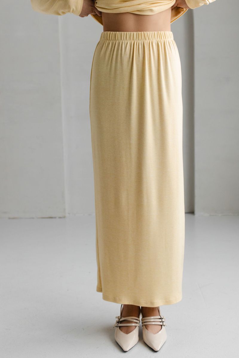 Юбка из трикотажа на резинке лимонная