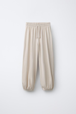 ZARA КОМПЛЕКТ ИЗ ФУТБОЛКИ С ЗАВЯЗКАМИ И БРЮК-ДЖОГГЕ, ПЕСОЧНЫЙ