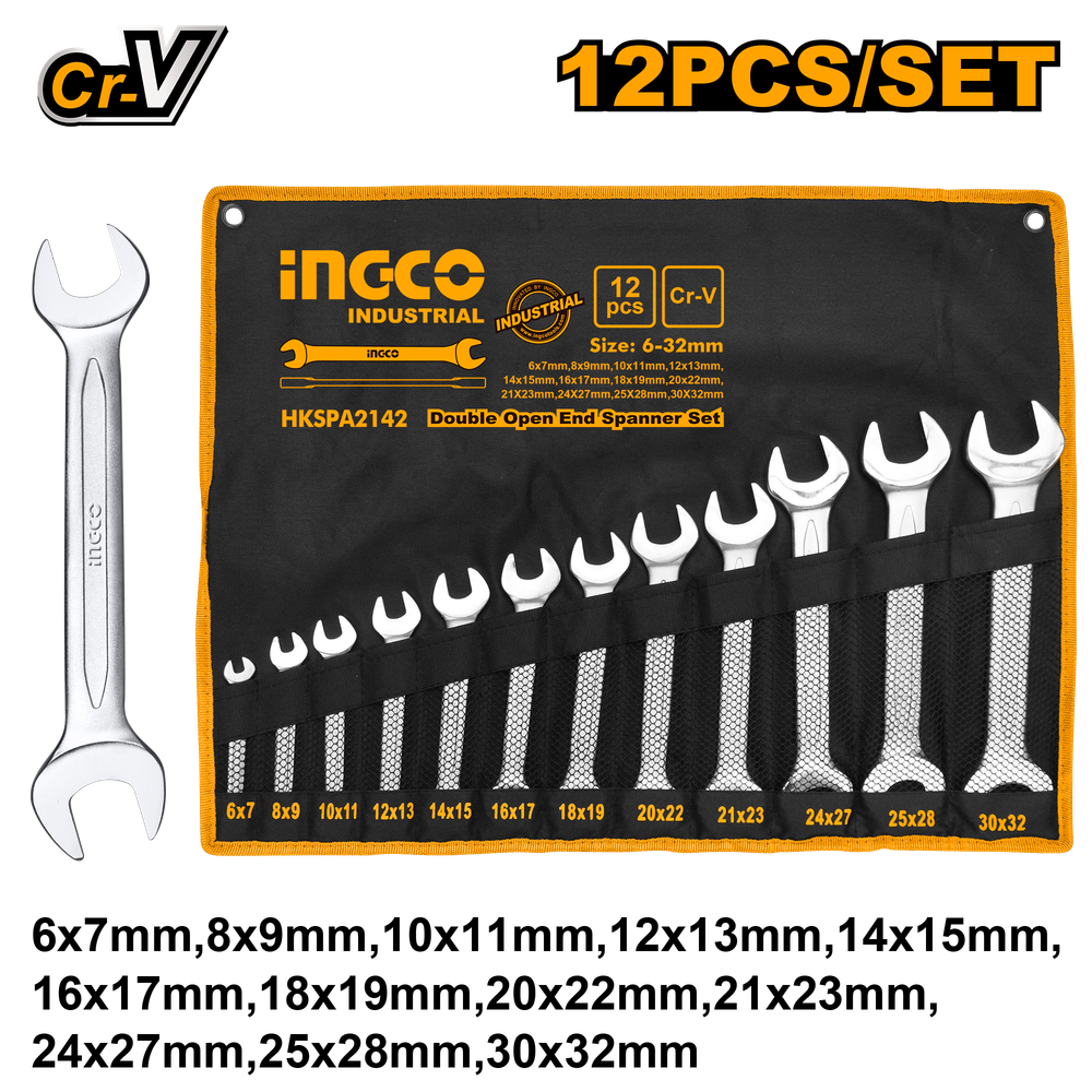Набор двусторонних рожковых ключей INGCO HKSPA2142 INDUSTRIAL 6-32 мм 12 шт.
