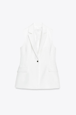 ZARA ДЛИННЫЙ ЖИЛЕТ НА ОДНОЙ ПУГОВИЦЕ, ЭКРЮ