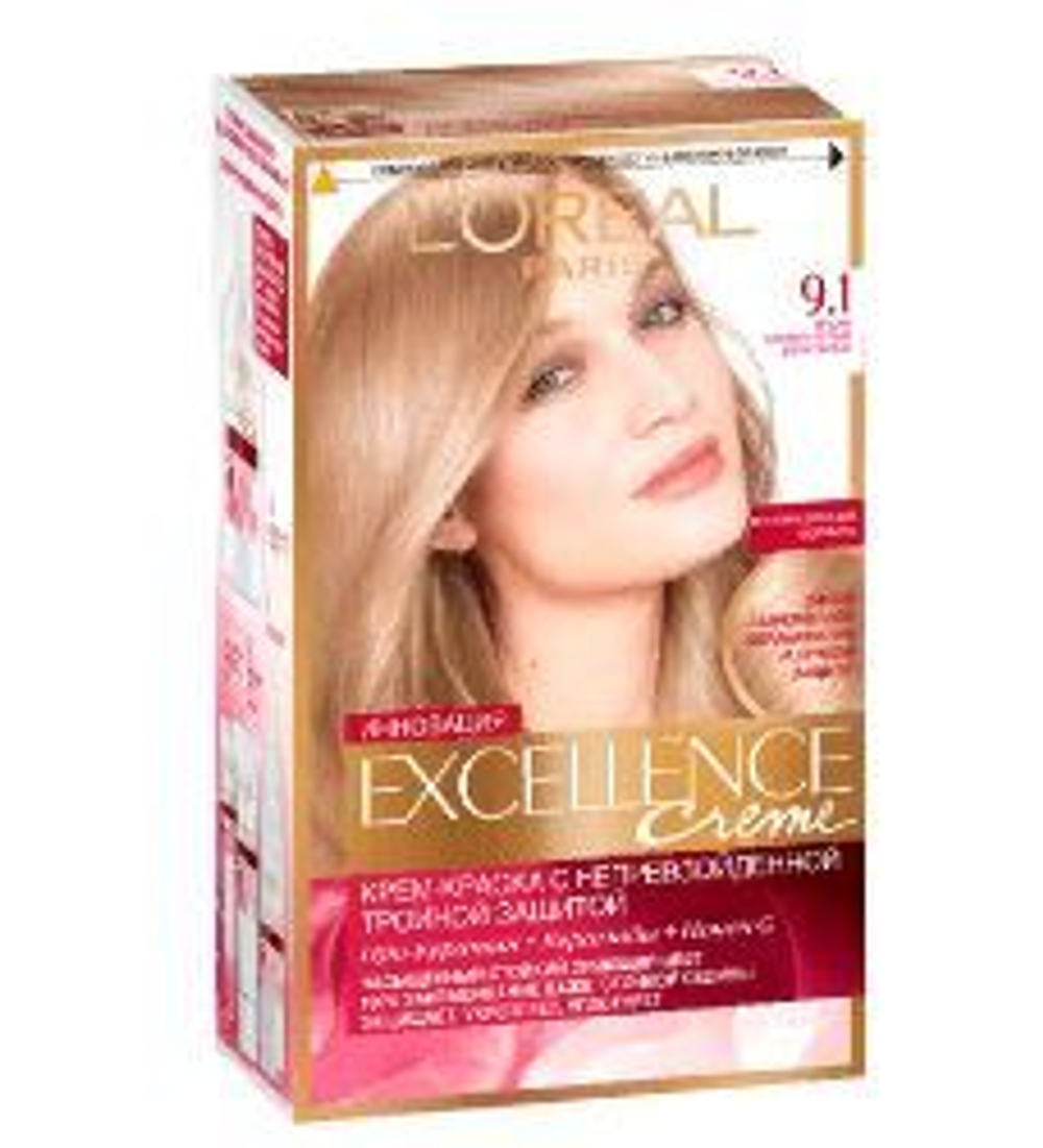 L'Oreal Paris Краска для волос Excellence-Crème,тон №9.1, Очень светло-русый пепельный, 48 мл