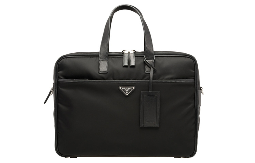 PRADA Nylon With Leather Briefcase, Laptop Bag, One Shoulder Handbag, Crossbody Bag Men"s Black