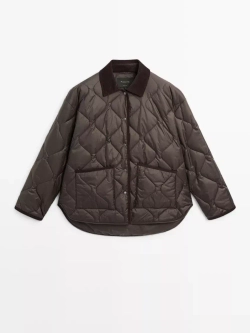 Massimo Dutti Непромокаемый пуховик с вельветовой деталью, бургунди