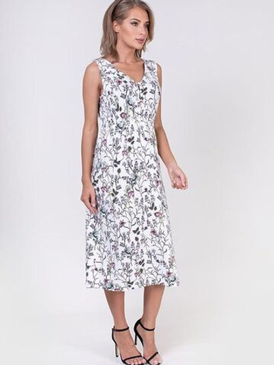 Длинное платье с мелким цветочным принтом (Размер: L) (Цвет: белый)