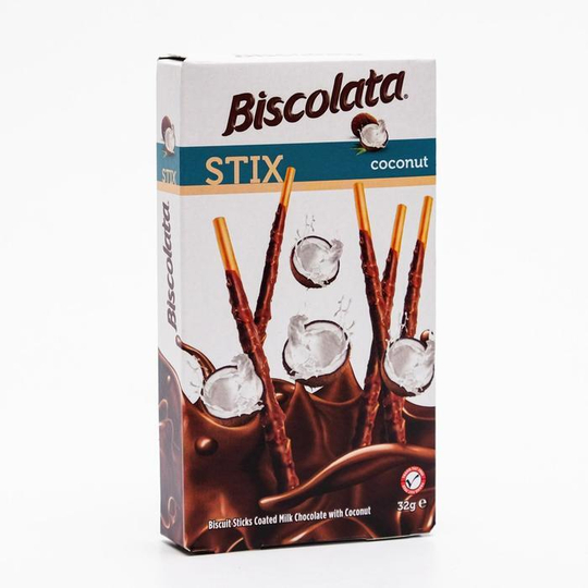 Бисквитные палочки Biscolata в молочном шоколаде с кокосовой стружкой, 32 г, Турция