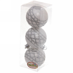 Новогодние шары 6 см (набор 3 шт) «Зимний узор», белый/серебро