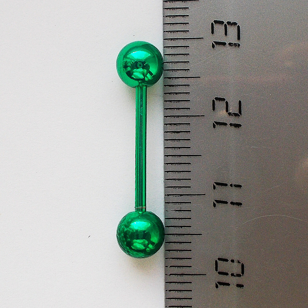 Штанга для пирсинга языка с шариком 15х1,6х6 мм. Медицинская сталь, цветное анодирование. Зеленая. 1 шт.
