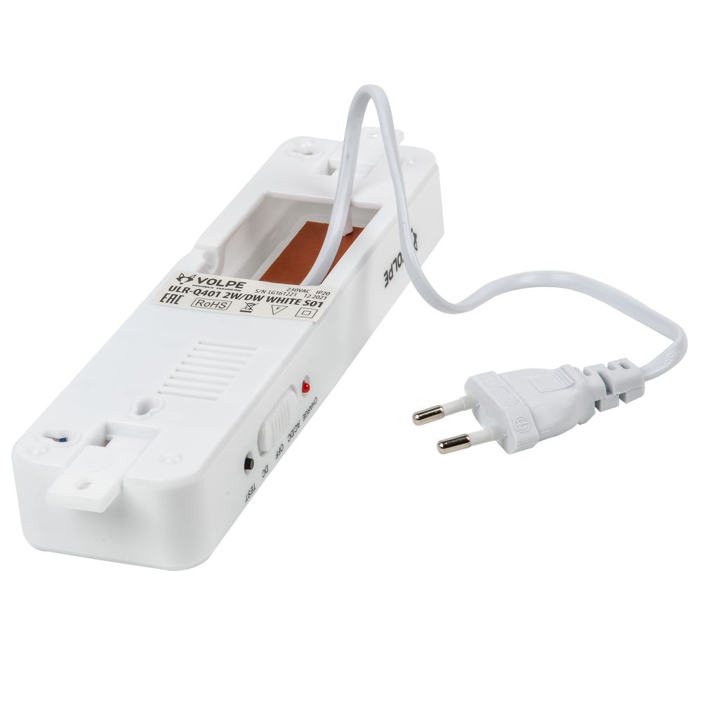 ULR-Q401 2W-DW WHITE S01 Светильник светодиодный аварийного освещения ВЫХОД. Дневной свет 6500K. Встроенный аккумулятор AC-DС. Корпус белый. ТМ Volpe.