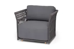 "Лугано" кресло плетеное из роупа, каркас алюминий темно-серый (RAL7024) муар, роуп темно-серый круглый, ткань темно-серая YB25-0027