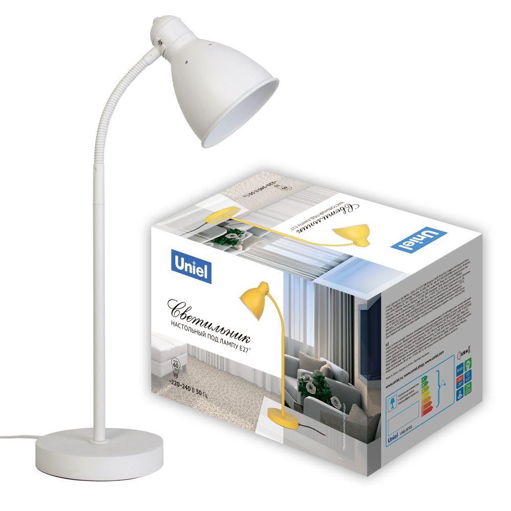 UML-B701 E27 WHITE Светильник настольный, 60W. Цоколь Е27. Механический выключатель. Белый. ТМ Uniel