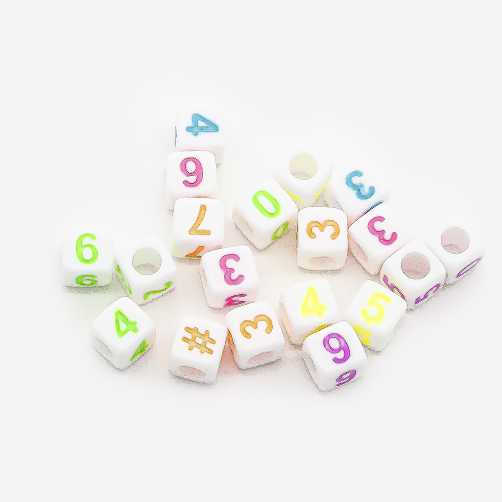 Бусины-кубик с буквами "Цифры", 6мм, микс, акрил