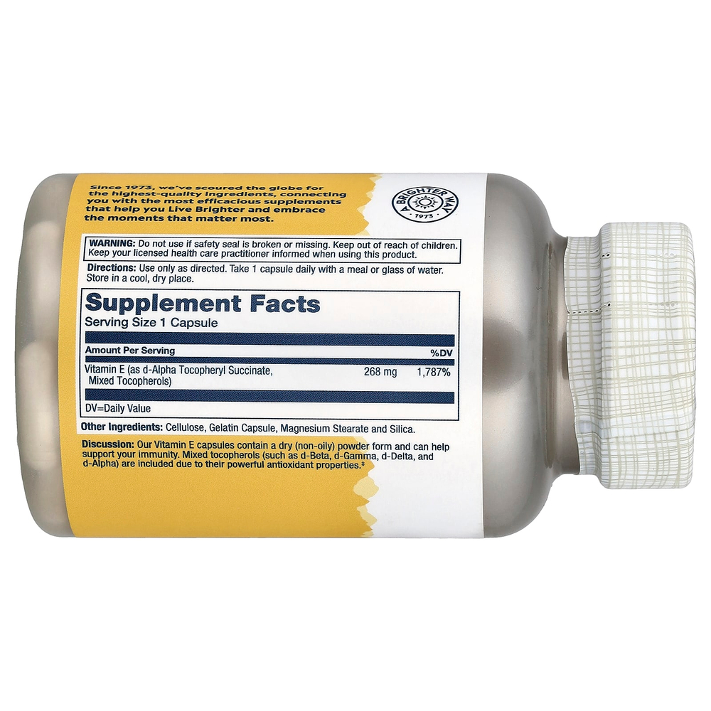 Solaray, витамин E со смешанными токоферолами, 268 мг, 100 капсул