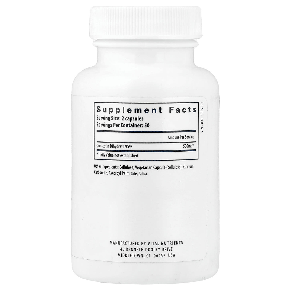 Vital Nutrients, кверцетин, 100 веганских капсул (250 мг в 1 капсуле)