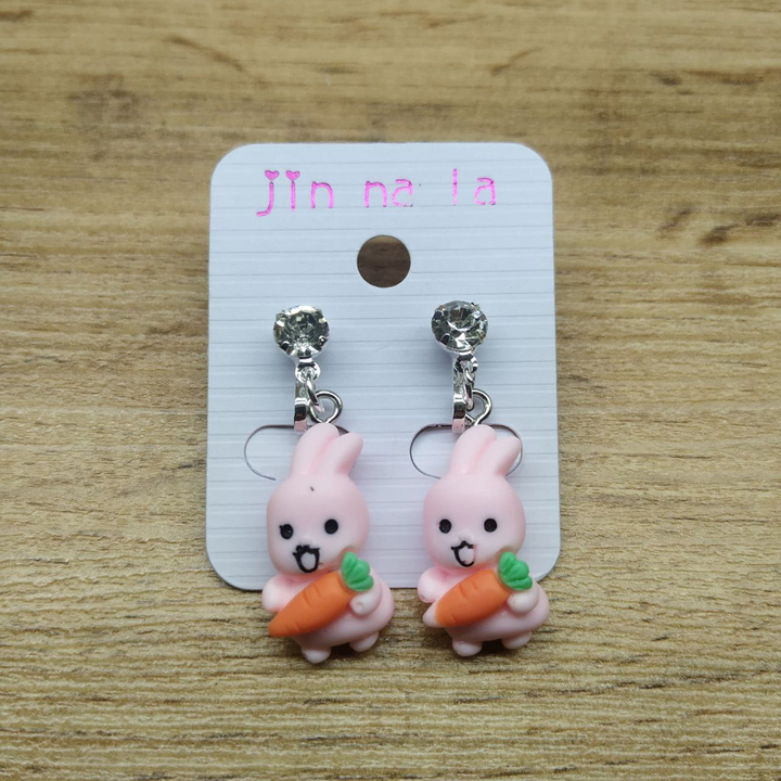 Клипсы Kinder Зайка-улыбашка розовый с морковкой кристалл металл серебристый